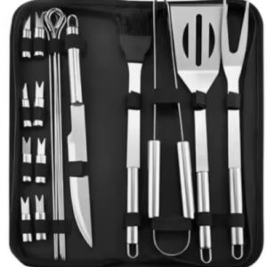 18PC Stainless Steel BBQ Tool Set - Portable Outdoor Barbecue Combination Kit with Storage Bag - Perfect Baking Accessories