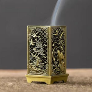 Small Square Vertical Xiangyun Alloy Incense Burner | Chinese Plum Incense Holder for Indoor Aromatherapy & Home Decor