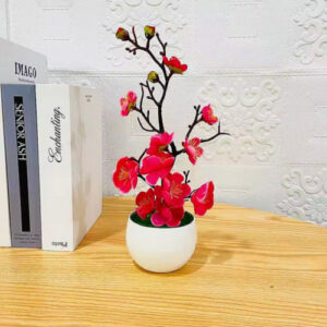 Realistic Artificial Plum Flower Pot - Faux Plastic Floral Decor for Home, Office, Weddings & Parties