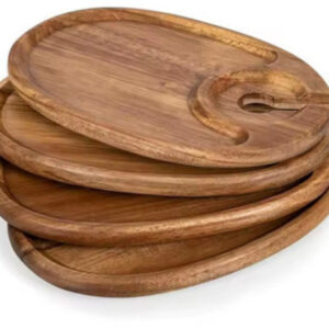 Rustic Wood Snack Platter Set - 1 or 4 Pcs Wine Glass Holder for Picnics, Coffee Tables, Cheese Boards & Party Serving