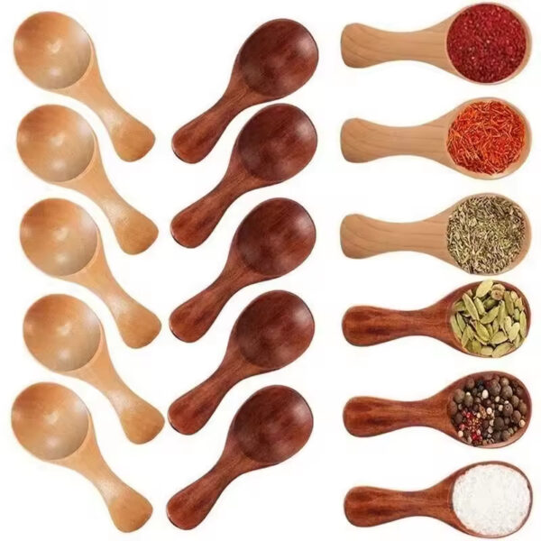 Mini Natural Wooden Spoons - Set of 1-10PCS for Tea, Honey, Coffee, Condiments & Sugar - Essential Kitchen Gadgets - Image 2