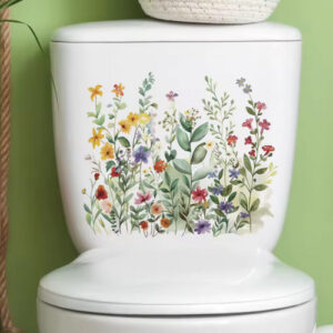 Green Plant Leaves Bathroom Toilet Sticker - Self-Adhesive Floral Wall Decal for WC Closestool Home Decoration