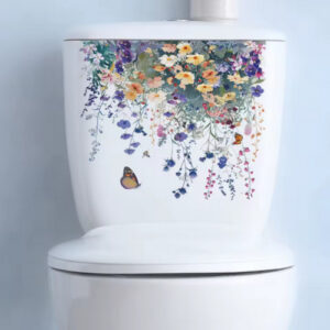 Green Plant Leaves Bathroom Toilet Sticker - Self-Adhesive Floral Wall Decal for WC Closestool Home Decoration