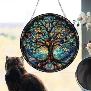 Round Acrylic Wall Hanging Porch Ornament - Holiday Window Decoration Sign for Seasonal Home Decor