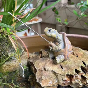 Creative Rope Fishing Turtle Statue - Cute Resin Figurine for Outdoor Garden Decor & Home Ornament