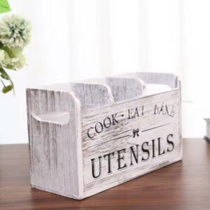 Rustic Wooden Cutlery Storage Rack - Compartmentalized Kitchen Countertop Organizer for Kitchenware Accessories – 1pc