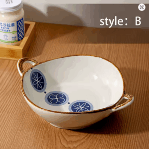 7.5" Retro Ceramic Salad Bowl with Handle – Oven-Safe Stoneware