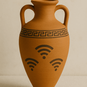A ceramic amphora with a matte finish, designed to block Wi-Fi signals