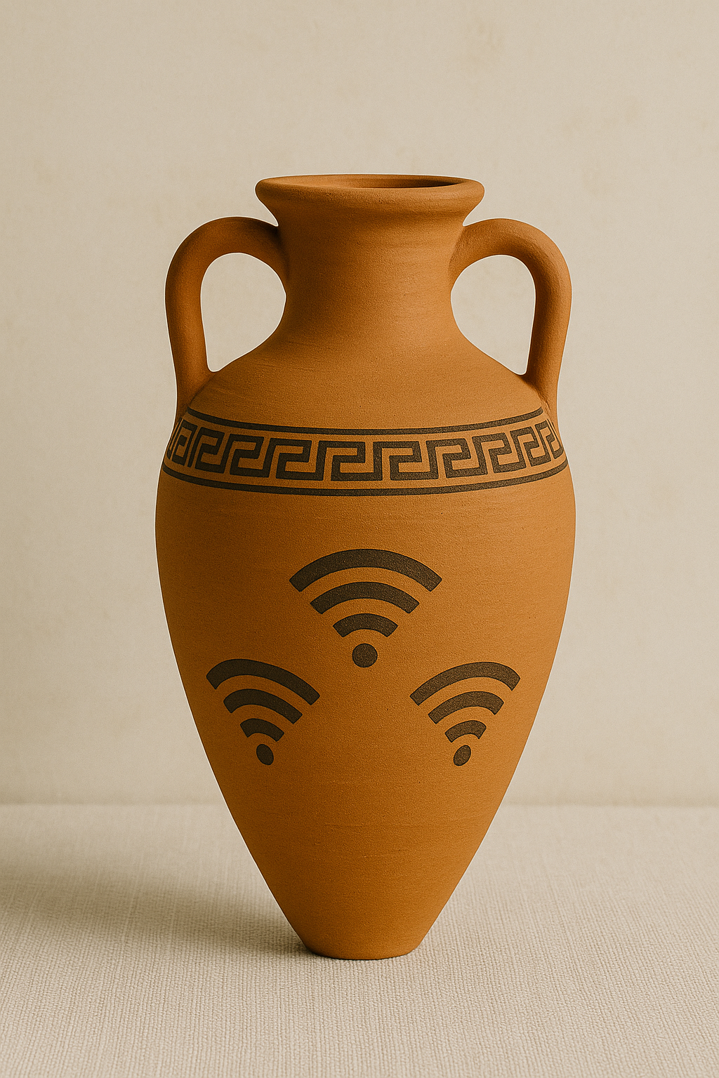 A ceramic amphora with a matte finish, designed to block Wi-Fi signals