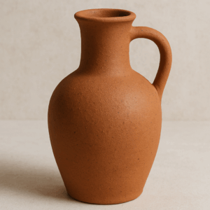 Sun-Dried Clay Carafe of Memory photographed against a neutral background